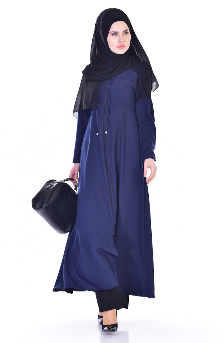 File Detayli Cepli Ferace 4901 02 Lacivert Sefamerve