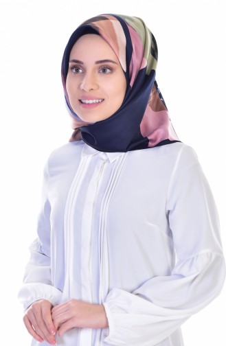 Karaca Yaprak Desenli Eşarp 90447-04 Lacivert Kahve