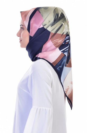 Karaca Yaprak Desenli Eşarp 90447-04 Lacivert Kahve