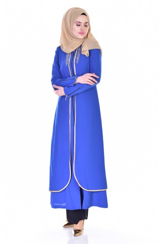 Besticktes Abaya 5101-02 Blau 5101-02