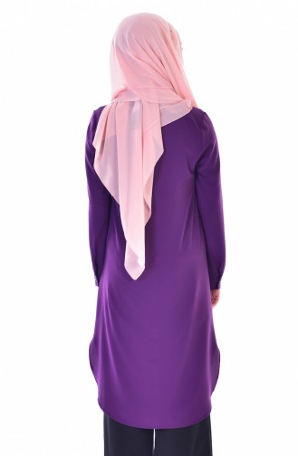Taşlı Düğmeli Tunik 1217-02 Mor