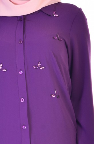 Taşlı Düğmeli Tunik 1217-02 Mor