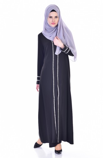 Abaya mit Perlen 0002-01 Schwarz 0002-01