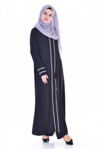 Abaya mit Perlen 0002-01 Schwarz 0002-01