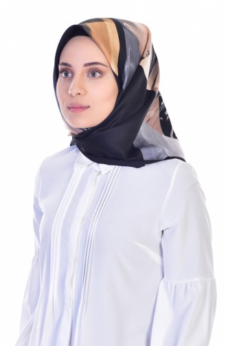 Karaca Yaprak Desenli Eşarp 90447-06 Siyah Toprak