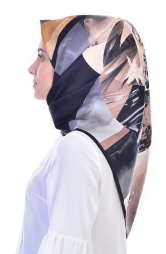 Karaca Yaprak Desenli Eşarp 90447-06 Siyah Toprak