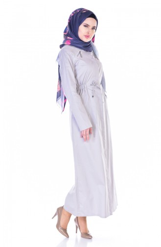 Hijab Mantel mit Seilgürtel 2101-01 Helles Grau 2101-01