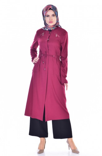 Hijab Mantel mit Seilgürtel 2201-01 Weinrot 2301-02