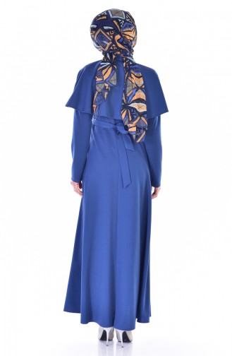 Pelerinli Kuşaklı Elbise 1858-03 İndigo