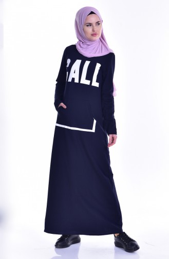Navy Blue Hijab Dress 8098-02