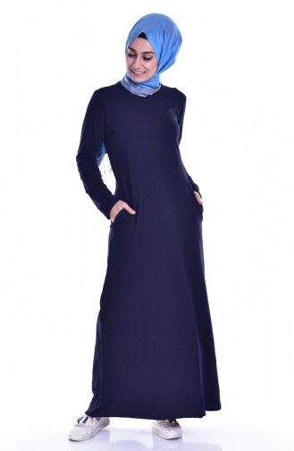 Navy Blue Hijab Dress 8111-03