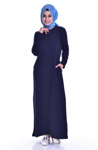 Navy Blue Hijab Dress 8111-03