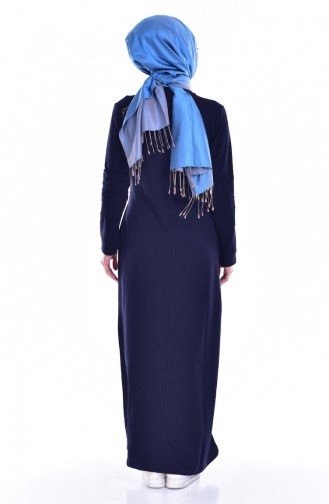 Navy Blue Hijab Dress 8111-03