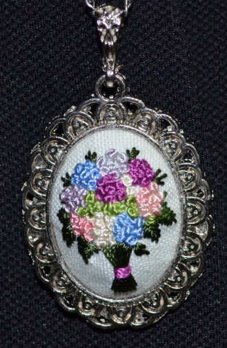 Blume Gemusterte Ethnische Halskette K13 Silber 13