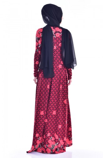 Claret Red Hijab Dress 5183-03