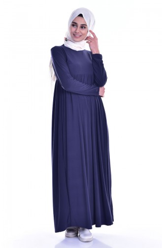 Büzgülü Basic Elbise 1852-09 Lacivert