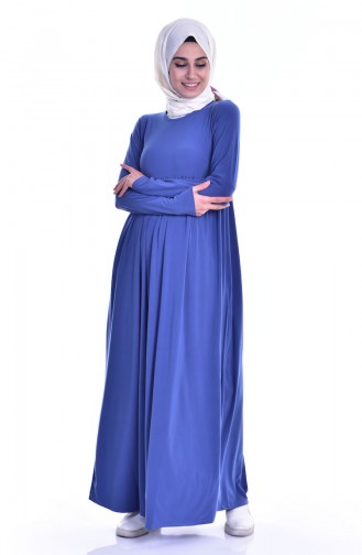 Büzgülü Basic Elbise 1852-08 İndigo