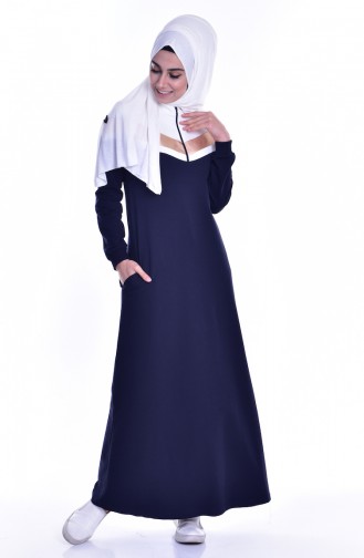 Navy Blue Hijab Dress 8093-03