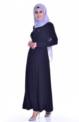 Schwarz Hijab Kleider 3726-08