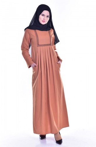 توبانور فستان مُطرز بتصميم طيات وجيوب 2916-11 لون بيج مائل للمشمشي 2916-11