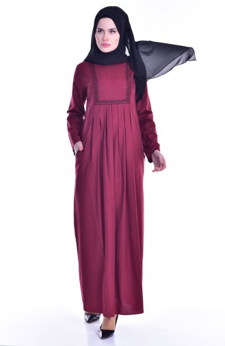 توبانور فستان مُطرز بتصميم طيات وجيوب 2916-08 لون خمري 2916-08