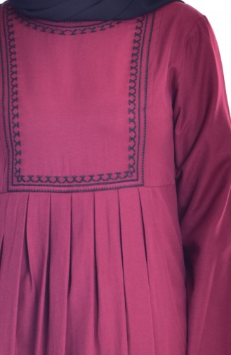 TUBANUR Embroidered Pocket Pleated Dress 2916-08 Claret Red 2916-08