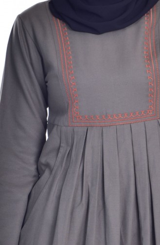 TUBANUR Embroidered Pocket Pleated Dress 2916-07 Khaki 2916-07