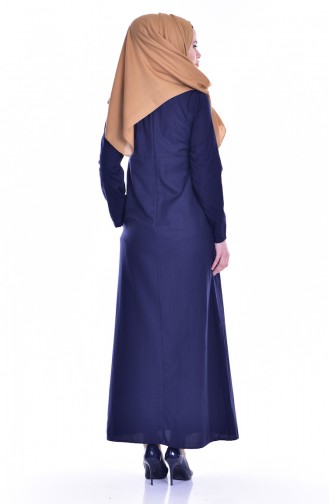 TUBANUR Embroidered Pocket Pleated Dress 2916-03 Navy Blue 2916-03