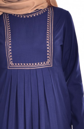Robe Plissée Bordée avec Poches 2916-03 Bleu Marine 2916-03