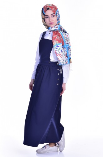 Hijab Kleid mit Druckknopf 6404-11 Dunkelblau 6404-11