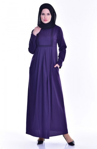 TUBANUR Embroidered Pocket Pleated Dresse 2916-02 Purple 2916-02