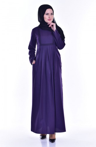 TUBANUR Embroidered Pocket Pleated Dresse 2916-02 Purple 2916-02