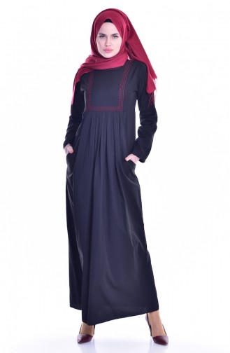 Besticktes Kleid mit Tasche 2916-05 Schwarz 2916-05