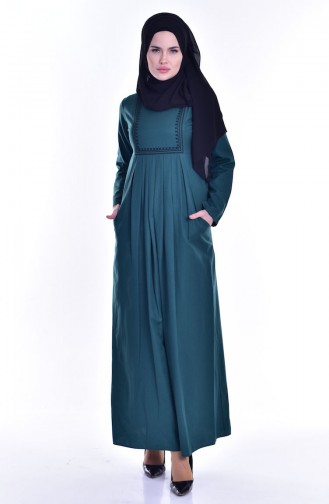 Besticktes Kleid mit Tasche 2916-04 Smaragdgrün 2916-04