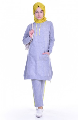 Hooded Tracksuit Suit 18054-07 Gray Yellow 18054-07