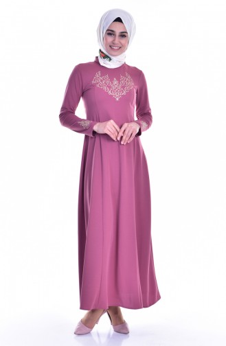 Robe Bordée Col Officier 4401-10 Rose Pâle 4401-10