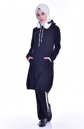 Hooded Tracksuit Suit 18054-01 Black Light Beige 18054-01