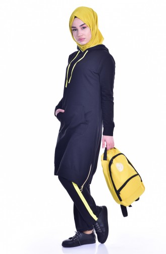 Hooded Tracksuit Suit 18054-02 Black Yellow 18054-02
