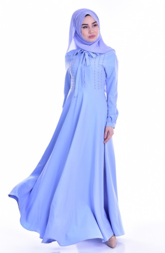 Robe Col Cravate 8115-03 Bleu Bébé 8115-03