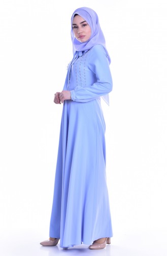 Kleid mit Krawattenkragen 8115-03 Baby Blau 8115-03