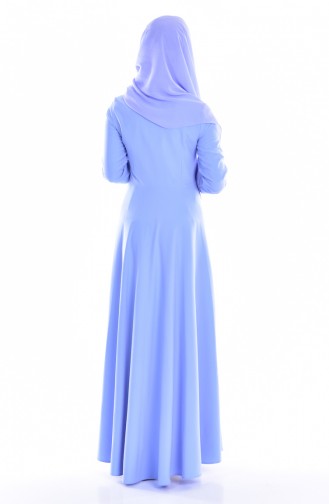 فستان بتصميم ياقة برباط 8115-03 لون أزرق فاتح 8115-03