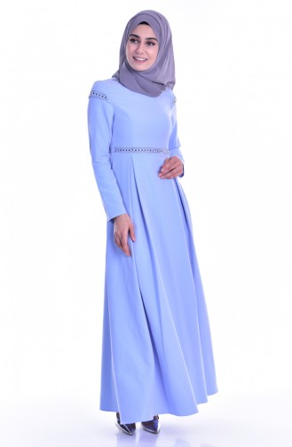 Robe İmprimée de Pierre 8111-04 Bleu Bébé 8111-04