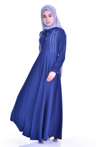 Kleid mit Krawattenkragen 8115-02 İndigo 8115-02