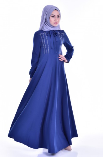 Kleid mit Krawattenkragen 8115-02 İndigo 8115-02