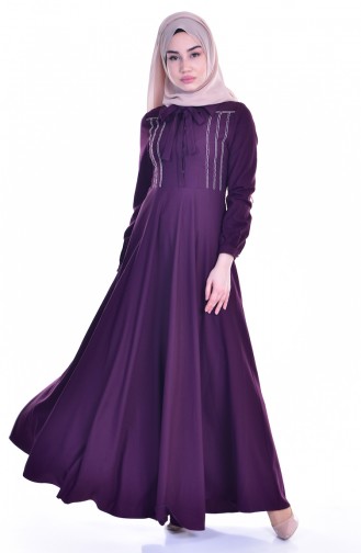 Kleid mit Krawattenkragen 8115-05 Lila 8115-05