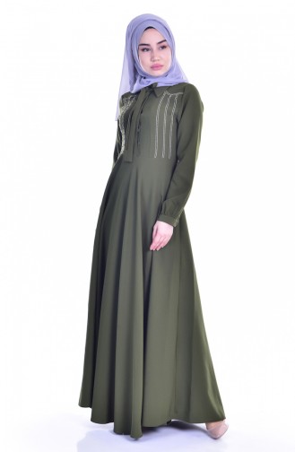 Kleid mit Krawattenkragen 8115-01 Dunkel Khaki 8115-01