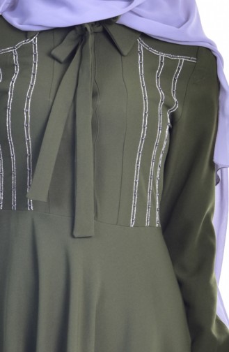 Kleid mit Krawattenkragen 8115-01 Dunkel Khaki 8115-01