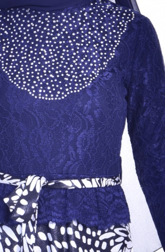 Lacy Patterned Dress 1613121-01 Navy Blue White 1613121-01