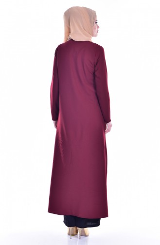 Sude Embroidered Detailed Abaya 2122-03 Claret Red 2122-03