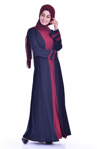Sude Dress Abaya Double Suit 6014-06 Navy Blue Claret Red 6014-06